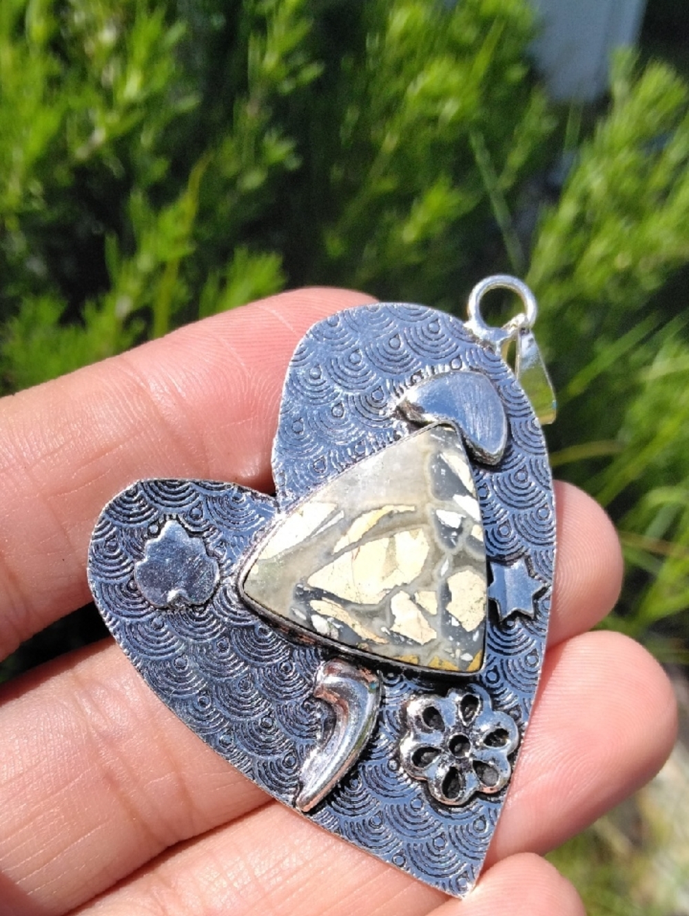 Brecciated Maligano Jasper Silver Plated Gemstone Necklace Pendant